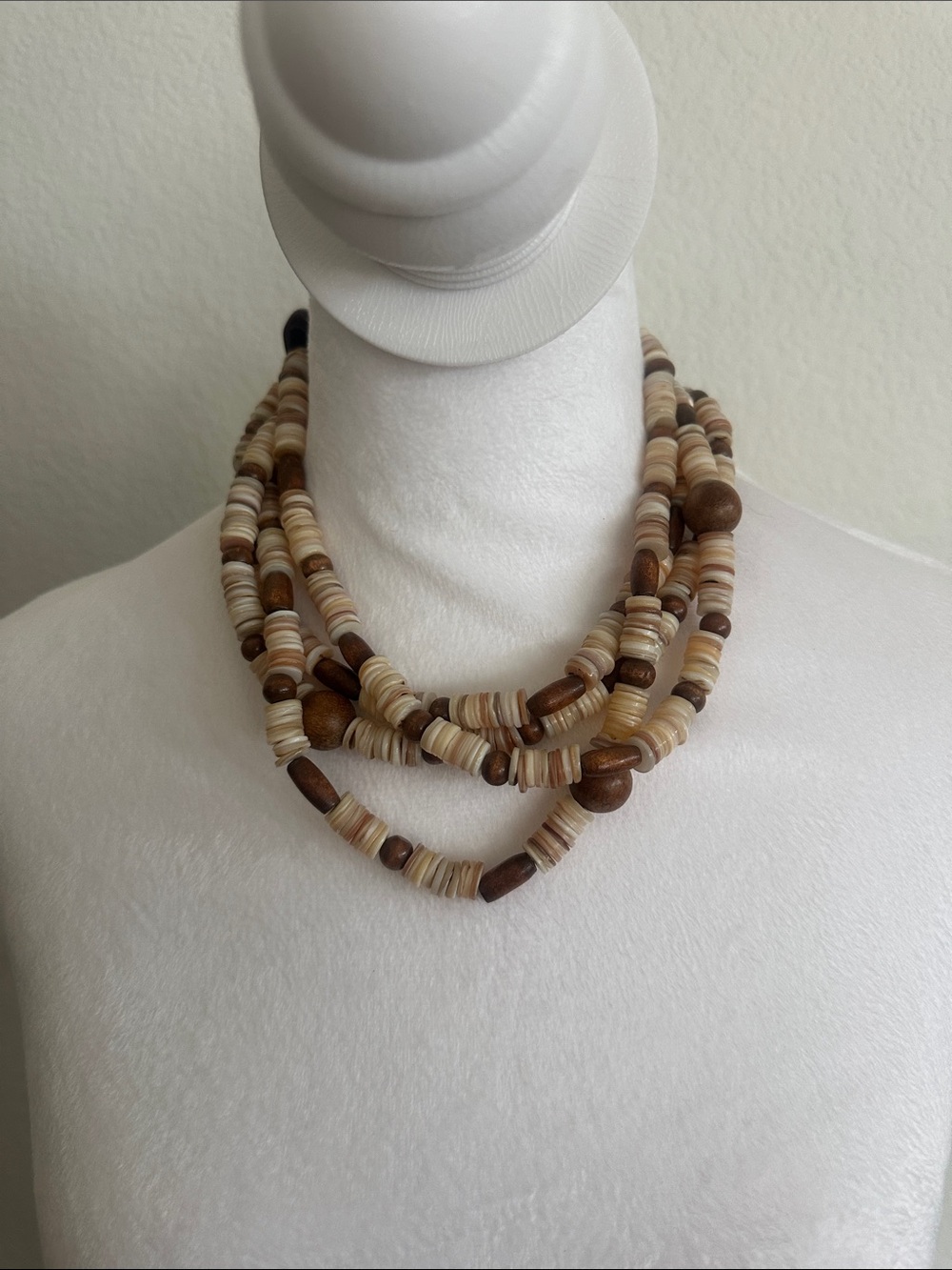 Layered Natural Bead Necklace in Brown and Cream